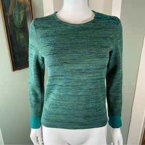 Anne Willi Paris Wool Blend Green Space Dyed Geometric Crew Neck Sweater XS/S